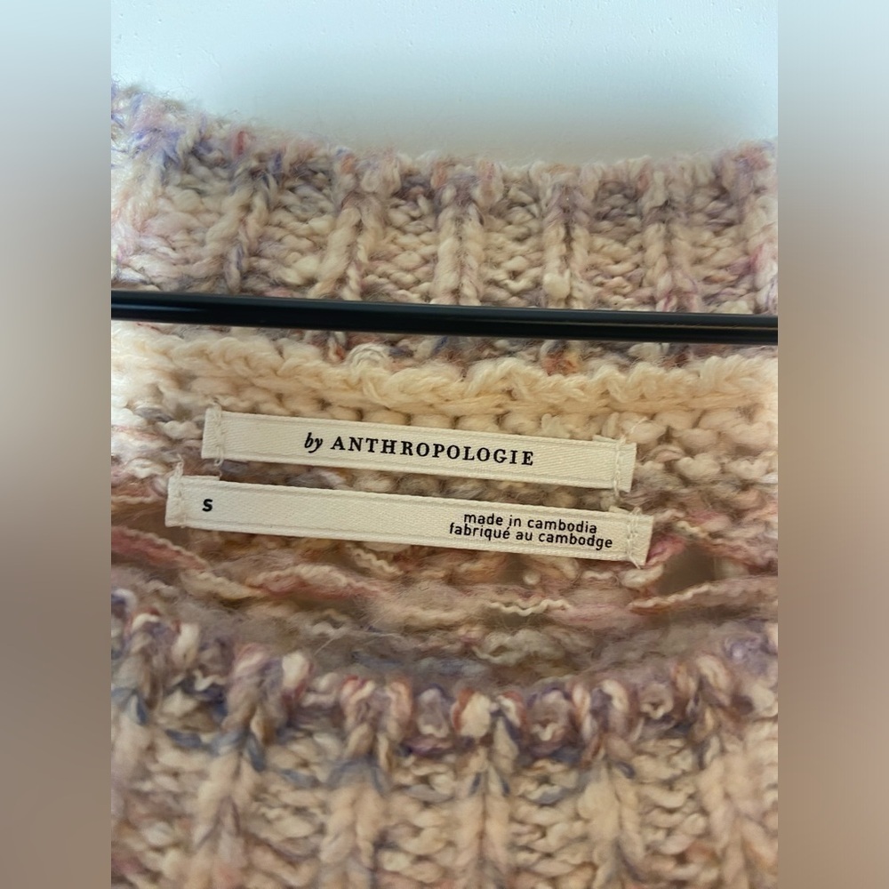 By Anthropologie Oversized Mesh Stitch Pullover Sweater Cotton Blend Size S - Picture 11 of 13